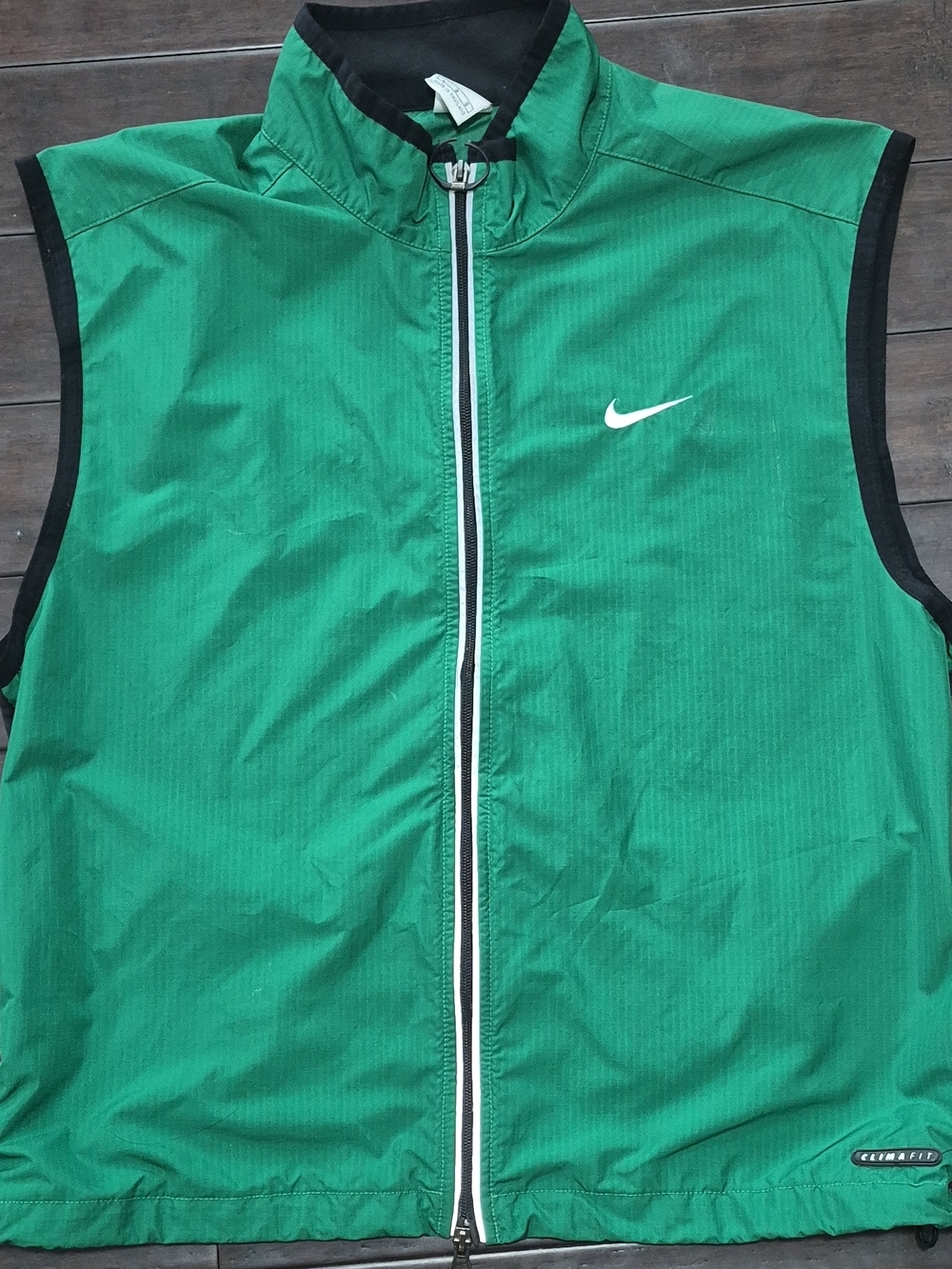 Y2k Nike Green Vest with Black Trim and White Zip Accent